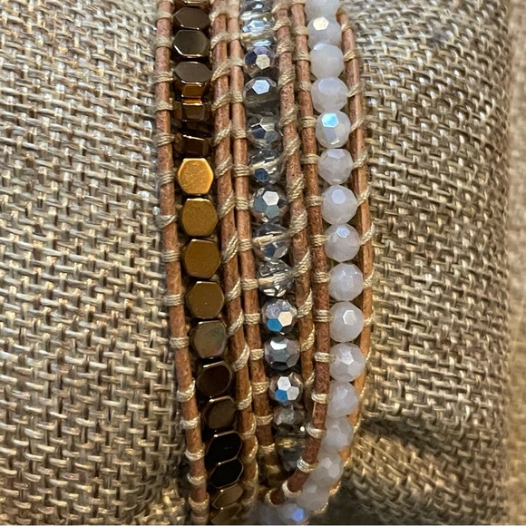 Victoria Emerson Bracelet wrap Bronze Beads with Crystals on Natural - Picture 2 of 6